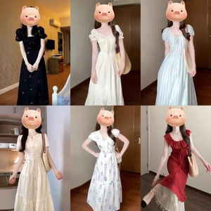 Femmes décontracté été <span class=keywords><strong>bohème</strong></span> floral col en V robes <span class=keywords><strong>mi</strong></span>-longues volants courts manches à plusieurs niveaux smocké mariage invité longues robes doux - Product Image 1