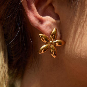 Women Minimalist Fashion Jewelry Beautiful <b>Studs</b> <b>Earrings</b> Golden 18K Stainless Steel Flower <b>Earrings</b> - Product Image 4