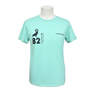 Camiseta de manga corta y cuello redondo, hecha de tela TC n.º 34S/J, 150-160 g/m², en color verde claro, con un diseño estampado en la parte delantera. - Product Image 1