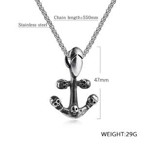 Collier unisexe tête de mort, bijoux unisexe, pendentif tendance, en acier inoxydable, de style Punk, <span class=keywords><strong>ancre</strong></span>, à la mode, 5 têtes fantôme - Product Image 6