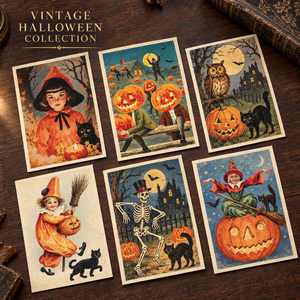 Cartes de vœux vintage pour Halloween, texture papier vieilli, sorcière, fantôme, squelette, cartes de vœux « Trick or Treat » pour fête d'Halloween et cadeaux - Product Image 2