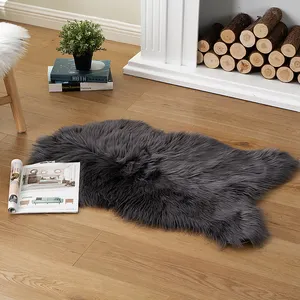 Dark Grey Faux Rabbit Fur Sheepskin Area Throw Carpet Super Soft Shag Plush Floor Modern Printed Rug For Bedside Living Room