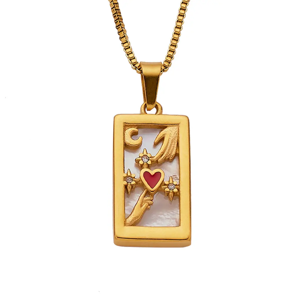 Wholesale Custom Tarot Gold Plated Zircon Stainless Steel Fine Fashion Jewelry Necklaces Pendants Charms For Women Man