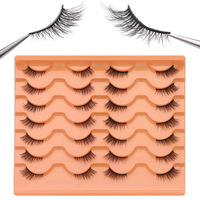 Faux cils 3D en vison synthétique, 14 paires, style œil de chat du Moyen-Orient, bande transparente, emballage personnalisé, plateau orange, marque privée