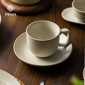 Cangkir Kopi Keramik Gaya Vintage FENN Custom dan Piring Saji, Mug Stoneware Berbintik Sesame, Keramik Jepang Lukisan Tangan, Hadiah Mug - Product Image 3