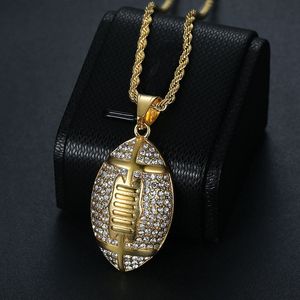 Hip Hop Football Pendant Necklace Stainless Steel Gold Silver Plated <b>Iced</b> Out Rhinestone Unisex Gift Jewelry - Product Image 4