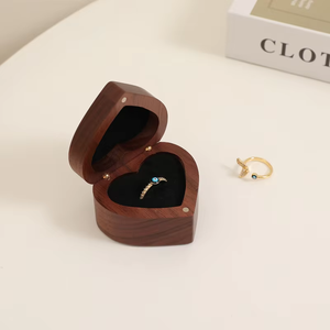 Wholesale Custom <b>Black</b> Walnut Wooden Ring <b>Box</b> with Window Luxury Jewellery Packaging <b>Box</b> for Wedding Engagement Proposal - Product Image 5