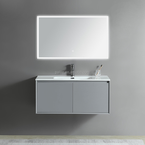 Meuble sous-vasque en PVC de 100 cm, ensemble de meubles de salle de bain suspendus gris personnalisés - Product Image 3
