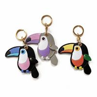 Joli porte-clés en cuir PU avec pendentif oiseau tropical de dessin animé, support AirTag, accessoire de sac pour la décoration de sac à main