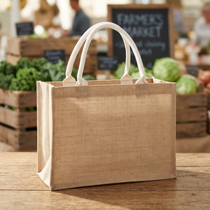 Cheap Price Burlap Shopping <b>Bag</b> <b>Medium</b> <b>Size</b> Letter Print Top Handle Hand Length Handle Made In Bangladesh - Product Image 4