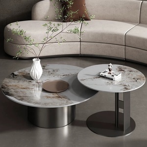 Zayshine Italian Minimalist Black Metal Base Coffee <strong>Table</strong> Granite Countertop <strong>Circle</strong> Living Room Furniture Set Simplicity Teapoy - Product Image 2