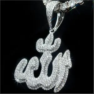 Collar de plata de ley 925 con moissanita para hombre, colgante de 2 pulgadas con diseño islámico y Hip Hop, probador de diamante, venta al por mayor