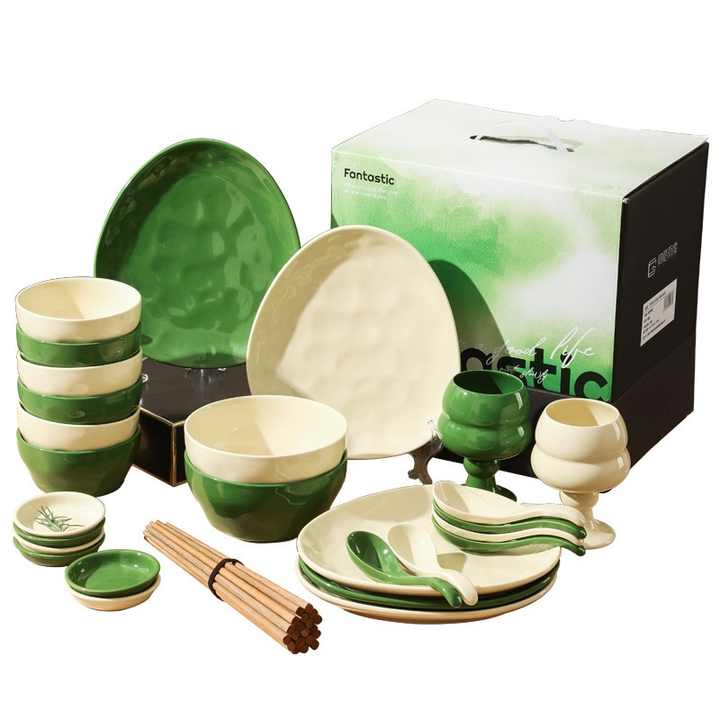 Modern Cream Ceramic Tableware Set Fantasy Bowl Chopsticks Plate High-Value Underglaze Color Eco-Friendly Porcelain for Home Use