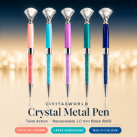 Stylo à bille en métal avec pointe en cristal de diamant, corps pailleté, action rotative, 25g