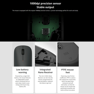 Đối với bản gốc Xiaomi Mi chuột không dây Lite 2.4G Trọng lượng nhẹ Chuột không dây 1000 <span class=keywords><strong>dpi</strong></span> cảm biến chính xác cho Windows 10 hoặc abovel - Product Image 6