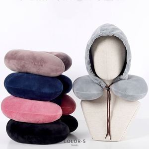ZXX Factory Direct Creative Hooded U-shaped Neck <b>Pillow</b> Solid Color Travel Head and Neck Office Nap <b>Pillow</b> Set - Product Image 2
