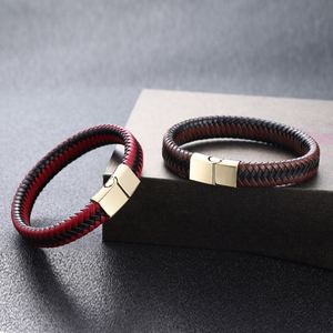 New Style Luxury Leather Metal Men Magnetic Buckle <b>Bracelet</b> Black <b>Red</b> Fashion Woven Braided Wrap <b>Bracelets</b> for Men - Product Image 3
