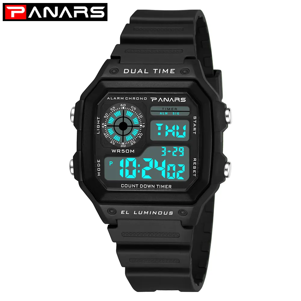 PANARS Outdoor Sport Digital Watches for Men Chrono Countdown Wristwatch Alarm Clock Man Running Fitness LED Watch 8114