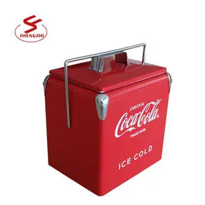 Đồ Uống Cổ Điển Mát Ice Box Tin Hộp Ăn Trưa 8 Gallon Kim Loại Màu Đỏ Cola