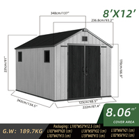 Abri de jardin KENDA en résine imperméable 8x12 pieds avec système de gouttières inclus pour le drainage des eaux de pluie