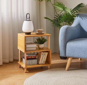 Mesa <span class=keywords><strong>de</strong></span> <span class=keywords><strong>Noche</strong></span> Moderna <span class=keywords><strong>de</strong></span> Madera Maciza con Estante Abierto, Mesa Auxiliar en Forma <span class=keywords><strong>de</strong></span> S con 3 Niveles <span class=keywords><strong>de</strong></span> Almacenamiento para Dormitorio y Sala <span class=keywords><strong>de</strong></span> Estar - Product Image 2