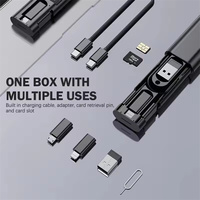 PD 60W Multifuncional USB Tipo C Juego de cables de datos Carga rápida para IPhone Xiaomi Cargador Caja de almacenamiento Adaptador Tarjeta Pin Caja de viaje