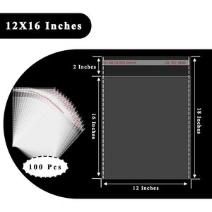 ถุงแก้วใสปิดผนึกเองได้ ขนาด 12 x 16 นิ้ว ใช้ซ้ำได้ สำหรับบรรจุภัณฑ์เสื้อผ้า 100 ชิ้น ปิดผนึกสามด้าน พลาสติกโพลีเอสเตอร์ Bopp - Product Image 2