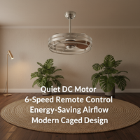Ventilateur de plafond moderne à LED avec moteur DC, silencieux, 6 vitesses, télécommande, 20 pouces, ABS, garantie 10 ans, lumière dimmable, 5