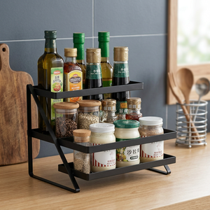 Moderno Estante de Metal Negro de 2 Niveles para Especias, Organizador de Almacenamiento para Encimera de Cocina - Product Image 5