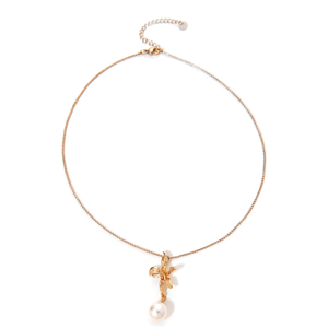 Fine Pendant Necklace 316L Stainless Steel PVD Gold Plating Sustainable Resistant Pearl Flower Charm - Product Image 2