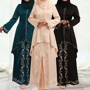 SIPO Baju Kurung Malaysia Embodiery Premium Modern Clothing Cotton/Ployester/Satin Blend Fabric Crew Neck Muslim Women Dress
