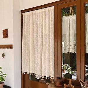 Tenda Corta Per Cucina In Cotone E Lino Con Nappe - Mezza Ombra, 35x60 Cm