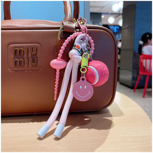 Lanière tendance en forme de visage souriant avec balle de tennis, breloque pour téléphone portable, cordon tressé, pendentif de sac, accessoire sportif, porte-clés pour fille - Product Image 3