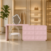 Coiffeuse moderne en contreplaqué crème avec rangement intégré télescopique et hauteur réglable, idéale pour l'organisation de la chambre à coucher