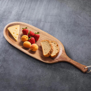 Bandeja de servir rectangular de madera de acacia con asa para exhibir té, café, frutas y pasteles, color marrón sólido - Product Image 2