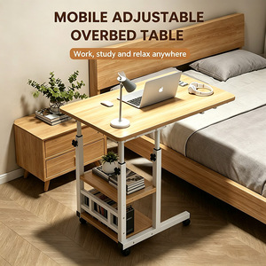 Mesa Auxiliar de Madera Ajustable en Altura para Cama, con Estantes e Interfaz USB, <span class=keywords><strong>Escritorio</strong></span> Moderno y <span class=keywords><strong>Minimalista</strong></span> para Laptop, Ideal para Espacios Pequeños - Product Image 2