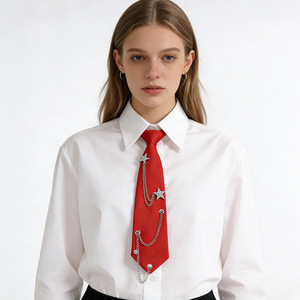 Corbata de uniforme JK con decoración de cadena de estrellas, accesorio para estudiantes de estilo preppy, fácil de usar, poliéster monocromático - Product Image 3