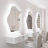Miroir de coiffure moderne en métal pour salon de beauté, table intégrée, miroir mural tendance, armoire de rangement, vente en gros
