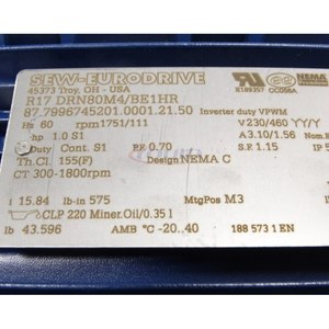 มอเตอร์เกียร์เฮลิคอล EURODRIVE R17 DRN80M4/BE1HR 0.75KW IE3 รุ่นใหม่ของแท้ พร้อมมอเตอร์เกียร์อุตสาหกรรม - Product Image 3
