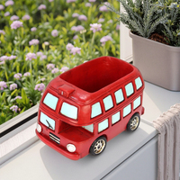 Pot de fleurs en résine en forme de bus rouge de dessin animé, pot à succulentes rétro mignon, décoration ludique pour la maison et la chambre d'enfants, cadeau pour les amateurs de voitures