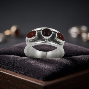 Bague Art Palace AGR-20759 en argent 925 avec trois pierres grenats, sertie clos, style Bohème, unisexe, pour usage quotidien - Product Image 4