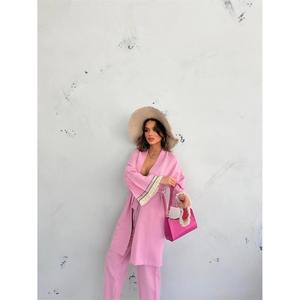 Ensemble Kimono à Franges ARM Rose 2 Pièces pour Femme, Tenue de Plage, Crop Top Décolleté Plongeant, 100% Polyester - Product Image 4