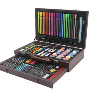 学校的孩子123pcs木箱盒豪华文具美术工具包铅笔套装与蜡笔蜡笔油漆DIY绘图素描