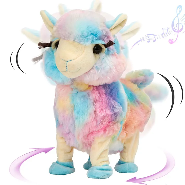 Peluche farcito disegno animale all'ingrosso 28cm peluche elettrico colorato alpaca per bambini