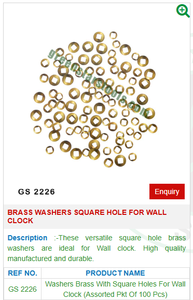 Brass Washers <b>Square</b> Hole for Wall Clock GS 2226 Jewelry Repair <b>Tools</b> - Product Image 2