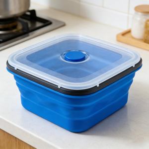 Ensemble de boîtes à lunch pliables en silicone écologiques avec couvercle en plastique, vaisselle portable anti-fuite en deux couleurs - Product Image 3