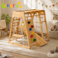 Structure de jeu d'intérieur 6-en-1 : Toboggan, Mur d'escalade, Balançoire, Style Montessori, en Bois Naturel, Jouet pour Tout-petits