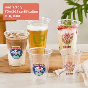 Gobelets en plastique jetables 16oz ultra transparents en PET avec couvercle pour smoothies, eau minérale, centre de fitness, bien-être, liquides de gym, logo personnalisé - Product Image 1