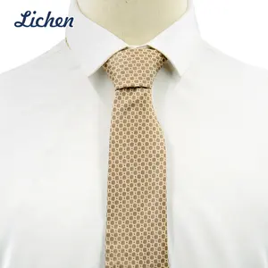 定制批发标志领带男士花朵图案手工制作卡其色100% 丝绸男士奢华领带