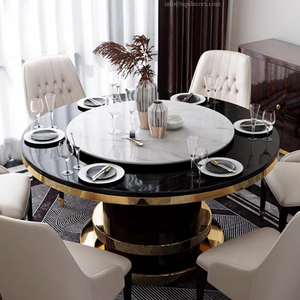 Juego de mesa de comedor redonda <span class=keywords><strong>Lazy</strong></span> <span class=keywords><strong>Susan</strong></span> de mármol moderno de lujo, mesa de comedor blanca y negra para Hotel, apartamento, Villa - Product Image 1